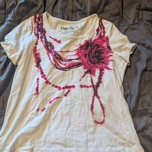 Onque Casuals Women's White and Pink Graphic Top